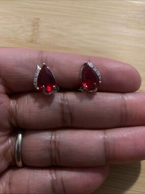 Sterling Silver Teardrop Ruby Stud Earrings - Elegant Women's Jewelry